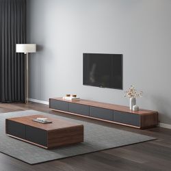 Modern Wood Black TV Stand Rectangular Media Console with 4 Drawers ,94.48" Fully-Assembled