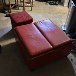 Red ottoman with storage and reversible top w/storage stool