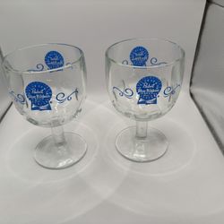 (2)  Pabst Blue Ribbon (PBR) Vintage 1960’s Thumbprint Beer Goblets/Glasses.