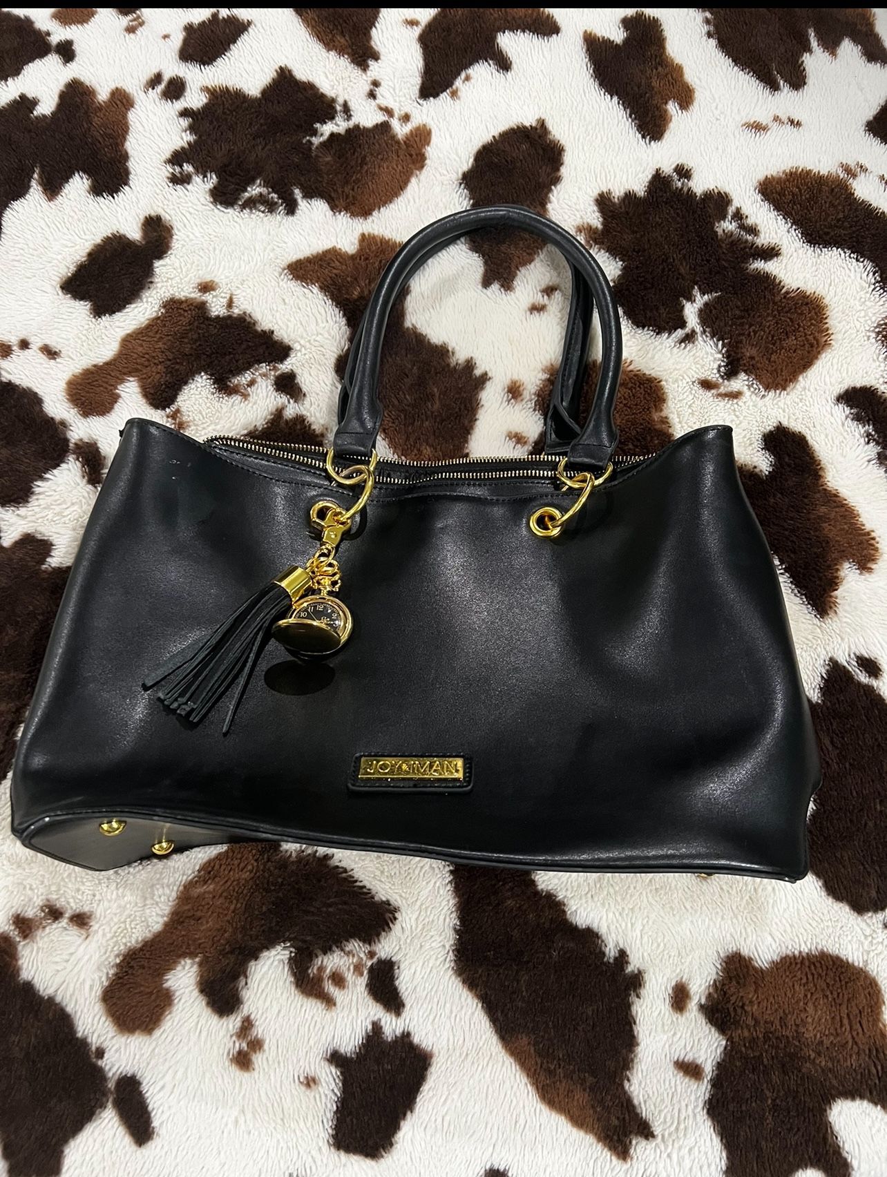 Joy Mangano black purse with pocket watch 