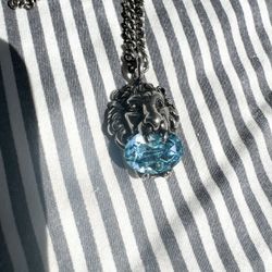 Gucci Lion Head Necklace with Aqua Crystal