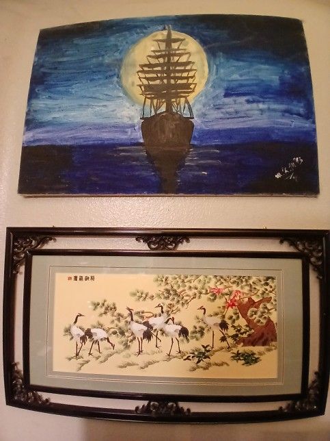 Beautifully Framed Suzhou Silk Art 6 Cranes Fengshui