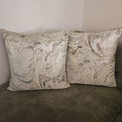 Two 22" x 22" Marbled Fabric Throw Pillows