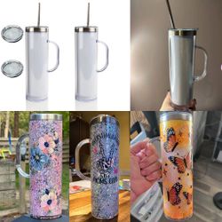 20oz Double Wall Stainless Steel Snow Globe Tumbler With Handle White Sublimation,19PCS/case