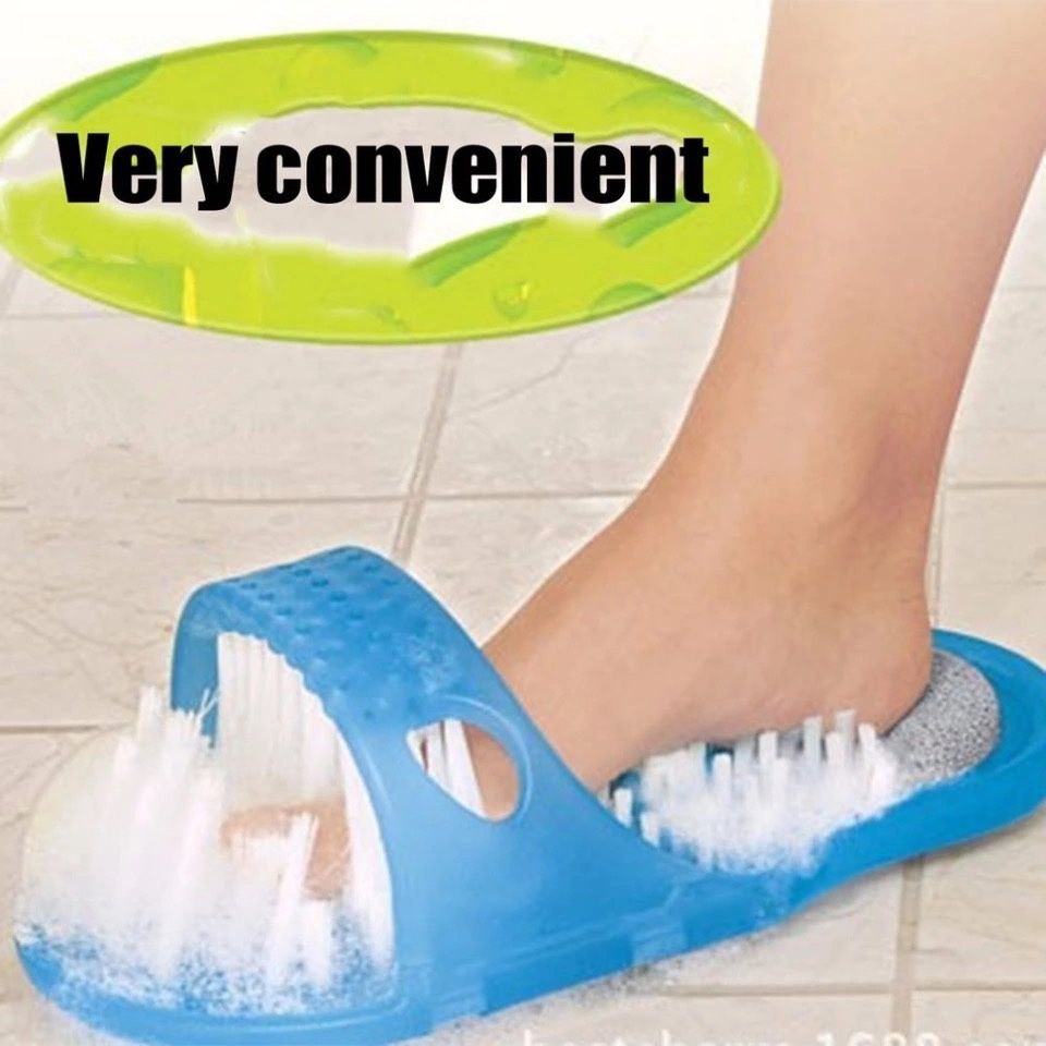 Shower Foot Feet Cleaner Scrubber Washer Bath Shoes Brush Foot Health Care Tool Household Bathroom Stone Massager Slipper Blue