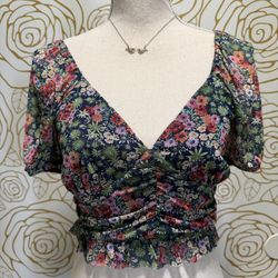 Urban Outfitters floral mesh ruched crop top 