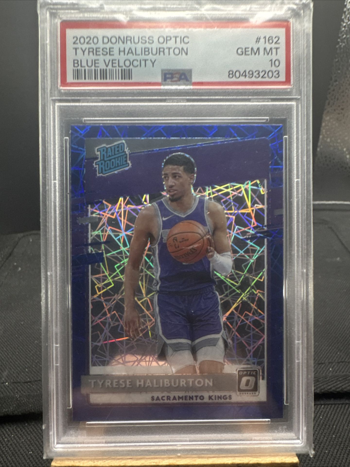 2020-21 Donruss Optic Blue Velocity #162 Tyrese Halliburton Rated Rookie PSA 10