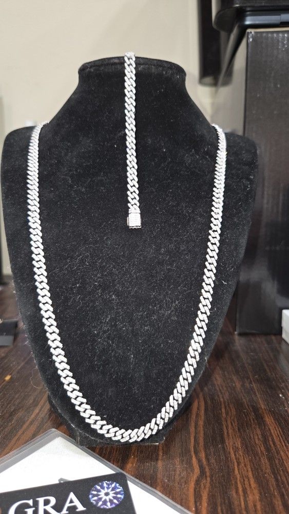 24" 6mm Moissanite Monaco Sterling Silver 925 Set