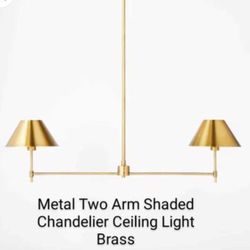 Brand New Metal Two Arm Shaded Chandelier Ceiling Light Brass