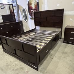 American Signature 4pc Queen Bedroom Set - Queen Storage Bed - Dresser - Nightstand