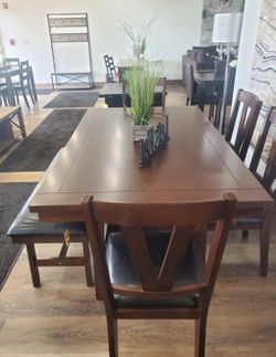 New Solid 6 Piece Dining Set with Chairs and Bench Seating 