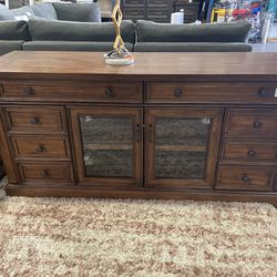 66” SOLID WOOD ACCENT TV CONSOLE TABLE 