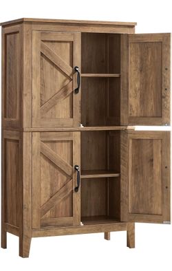 Farmhouse Storage Cabinet, Bathroom Floor Cabinet with Barn Doors, Freestanding Kitchen Pantry, Adjustable Shelves, for Dining Room, Living Room, Hone