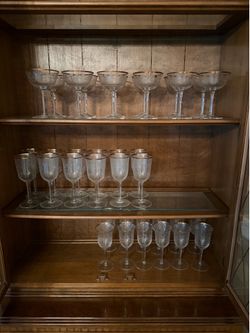 Vintage Gold Rimmed Etched Crystal—Wine, Water, Champagne Beautiful and excellent condition Smoke and pet free household