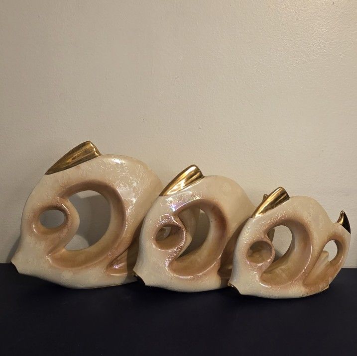 Mid-Century Modern Boho Ceramic Fish Sculptures - Set of 3