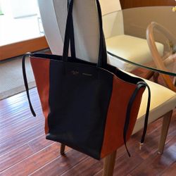 Celine Cabas Tote Bag Leather Black Orange