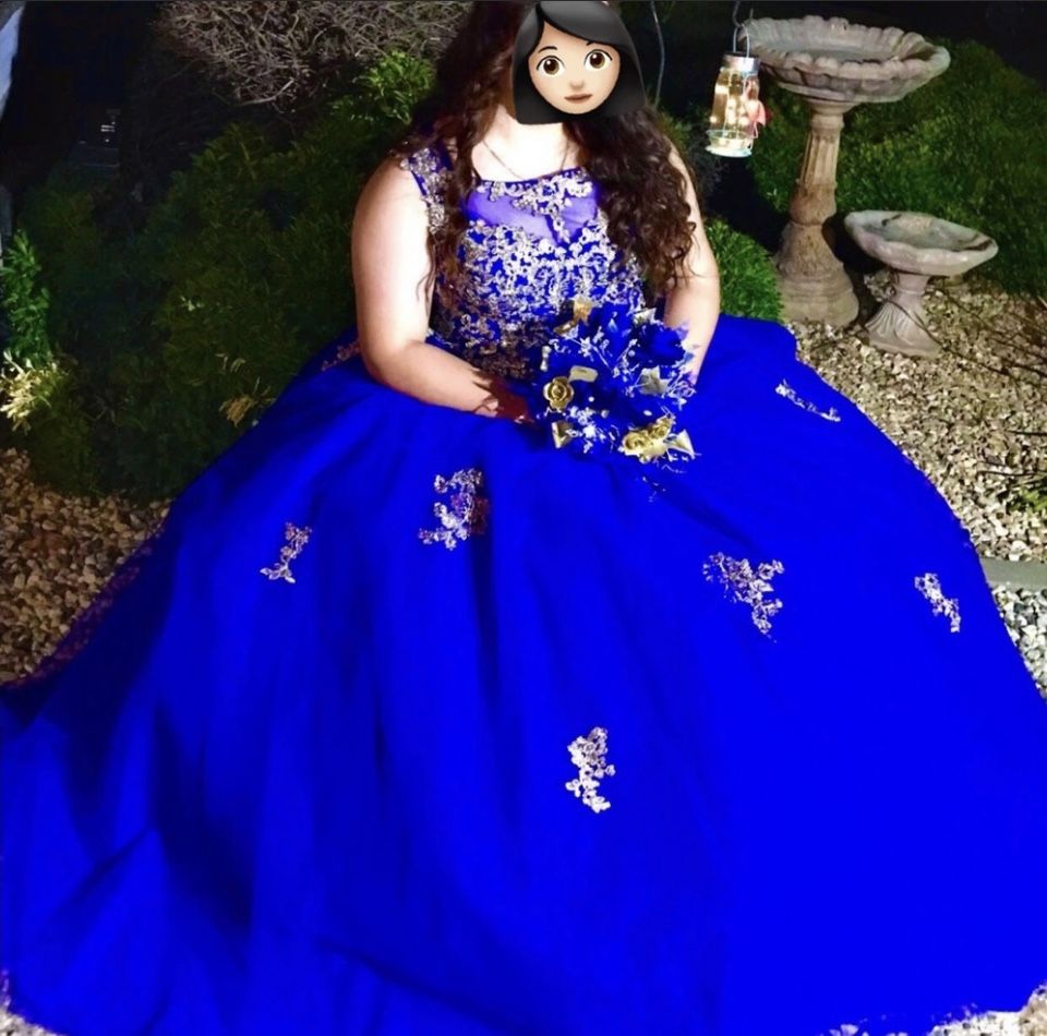 Quince Royal Blue And Gold Dress.