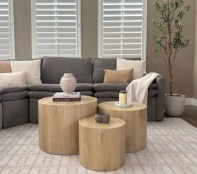 3pc Nesting Coffee Tables, Round Wooden Mdf Side Tables