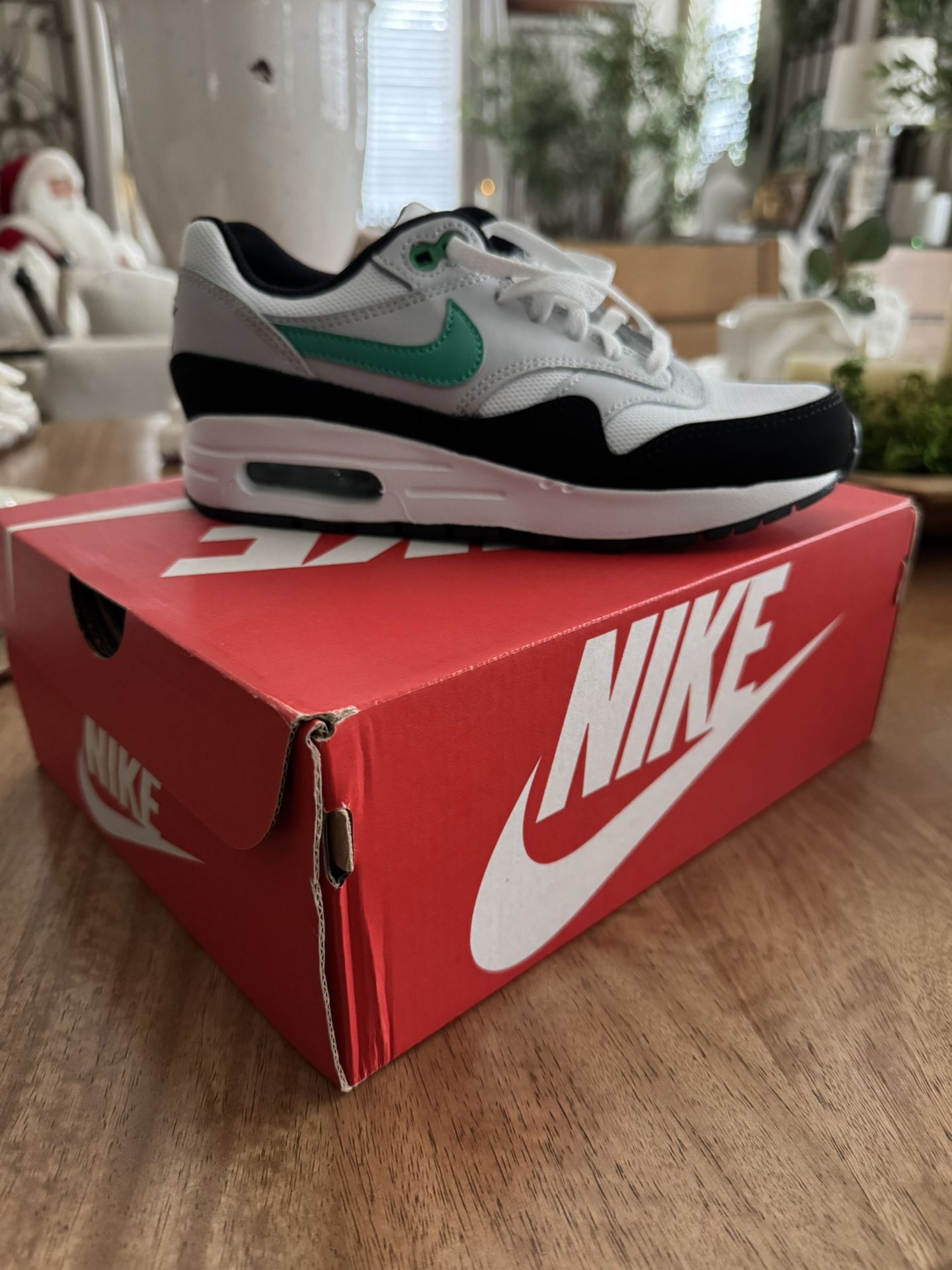New) AIR MAX 1 (GS) WHITE/STADIUM GREEN BLANC/PLATINE PUR  display picture 2