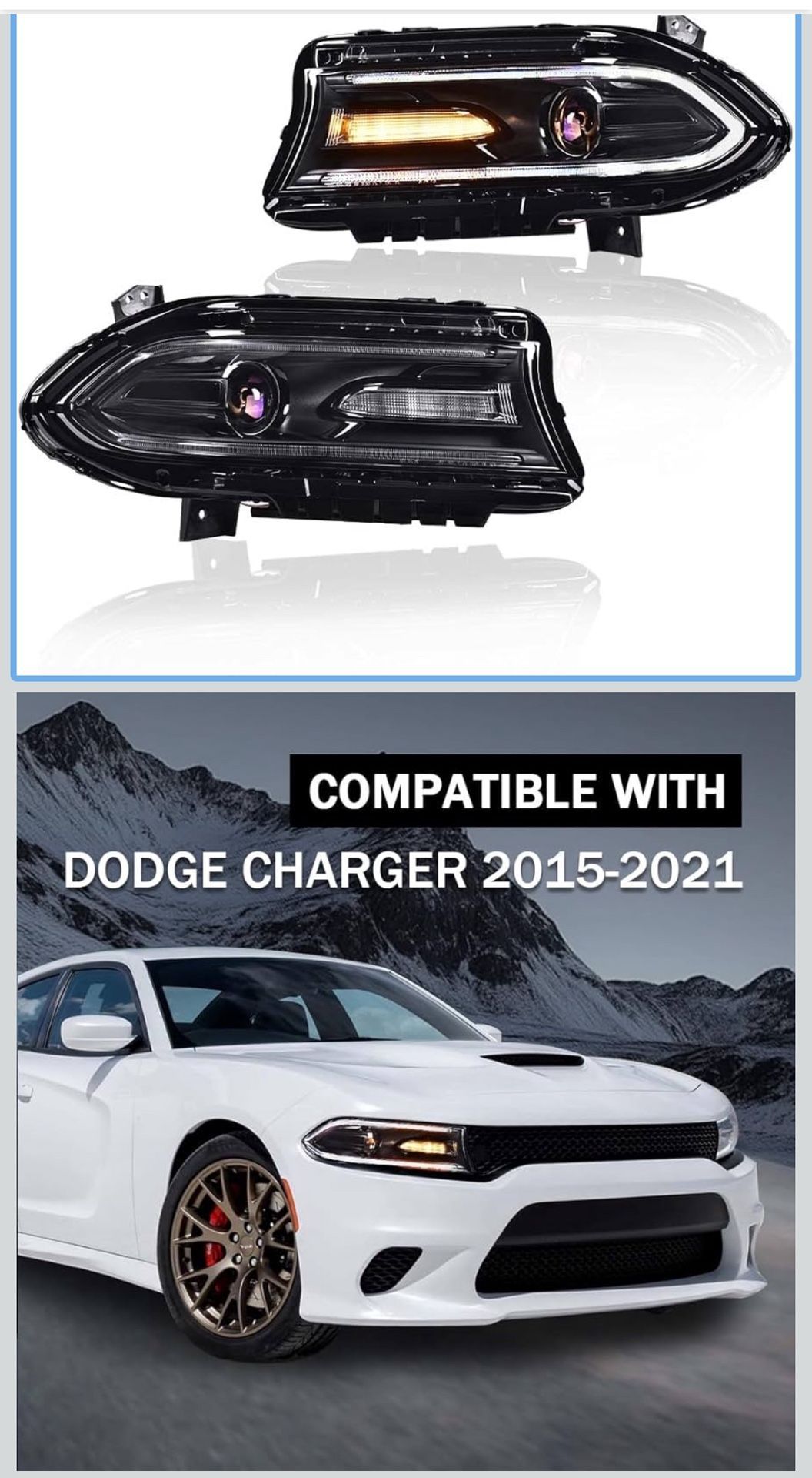 Black Headlight Clear Lens Fit Dodge Charger 2015 To 2022