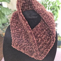 Crochet Cocoa Chenille Cowl Handmade 