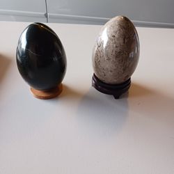 2 Polished Eggs 1. Marble Stone 6" x 4.5" 2. Stone Coral Fossil