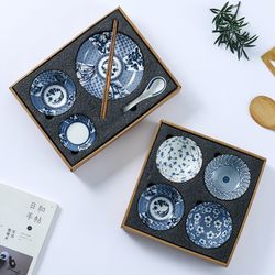 Blue Willow 10 Pieces Japanese Ceramic Dinnerware Set - Handcrafted Gift Set with Blue and White Patterns, Includes Bowls, Plates, Chopsticks & Spoons