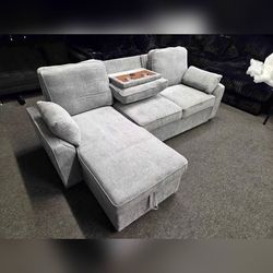 Light gray Pull out sofa bed sleeper sofa with Cup holders and storage
