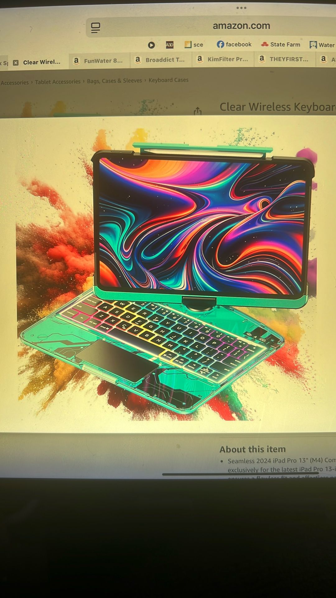 NEW Clear Keyboard Case for iPad. Wireless/Pro 13” M4 2024 with Pencil Holder & Multi-Touch Trackpad, Visible PCB High-Tech Style, 3-Brightness