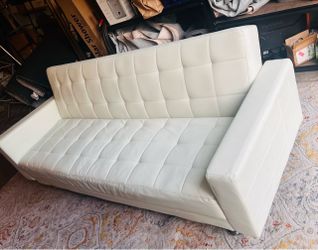 White Tufted Faux Leather Sofa