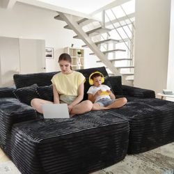 🆕!  Blue 💙 81 in. Wide Square Arm 2-Piece Corduroy L-Shape Deep Sleeper Modular Sectional Sofa/Bed