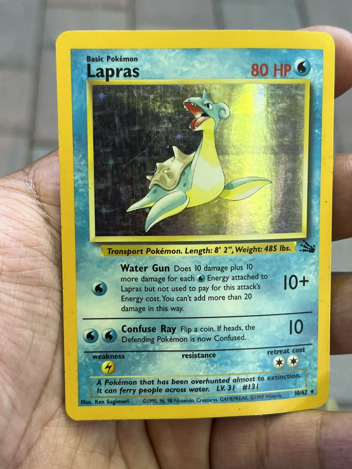 Pokémon TCG Lapras Fossil 10/62 Holo Unlimited Holo Rare WOTC vintage MP 1999