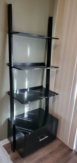 Leaning  Black  Shelf  with  Deep Drawer