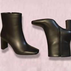 NIB, INC, SQUARE TOE HIGH HEEL ANKLE BOOTS FOR WOMEN. S: 11M. MODERN CHIC DESIGN
