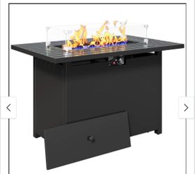 43" 2in1 Black Fire Pit Table with Lid & Glass Shield, 50000 BTU CSA Certified, Waterproof Cover