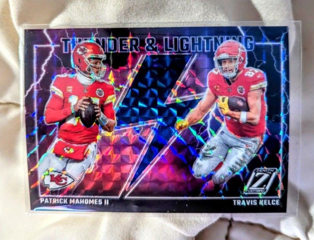 2023 Panini Zenith NFL Patrick Mahomes / Travis Kelce "Thunder & Lightning" Blue Prizm SP Chiefs