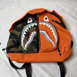 Bape Orange And Camo Shark Backpack