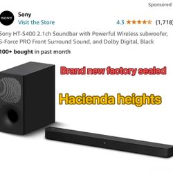 Sony HT-S400 2.1ch Soundbar with Powerful Wireless subwoofer, S-Force PRO Front Surround Sound, and