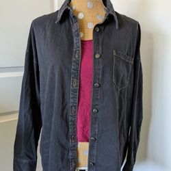 Women's Oversized Cotton On Long Sleeve Distressed Denim Jean Button Down Shirt- Jacket (Black, M) I