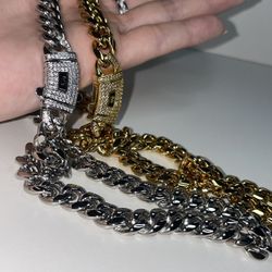 18k Stainless Steel Cuban Link Chain Necklace SILVER