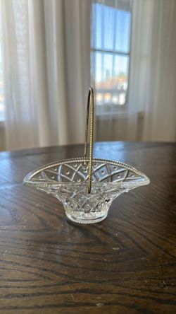 Vintage Avon Clear Glass Basket with Gold Handle