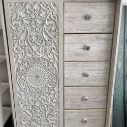 White Wash Tall Boy Dresser Cabinet