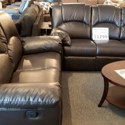Brand New Brown Leather Manual Reclining Sofa + Loveseat 2PCs Set