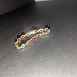 Vintage Multi-Color Gemstone Tennis Bracelet – Sterling Silver (925)