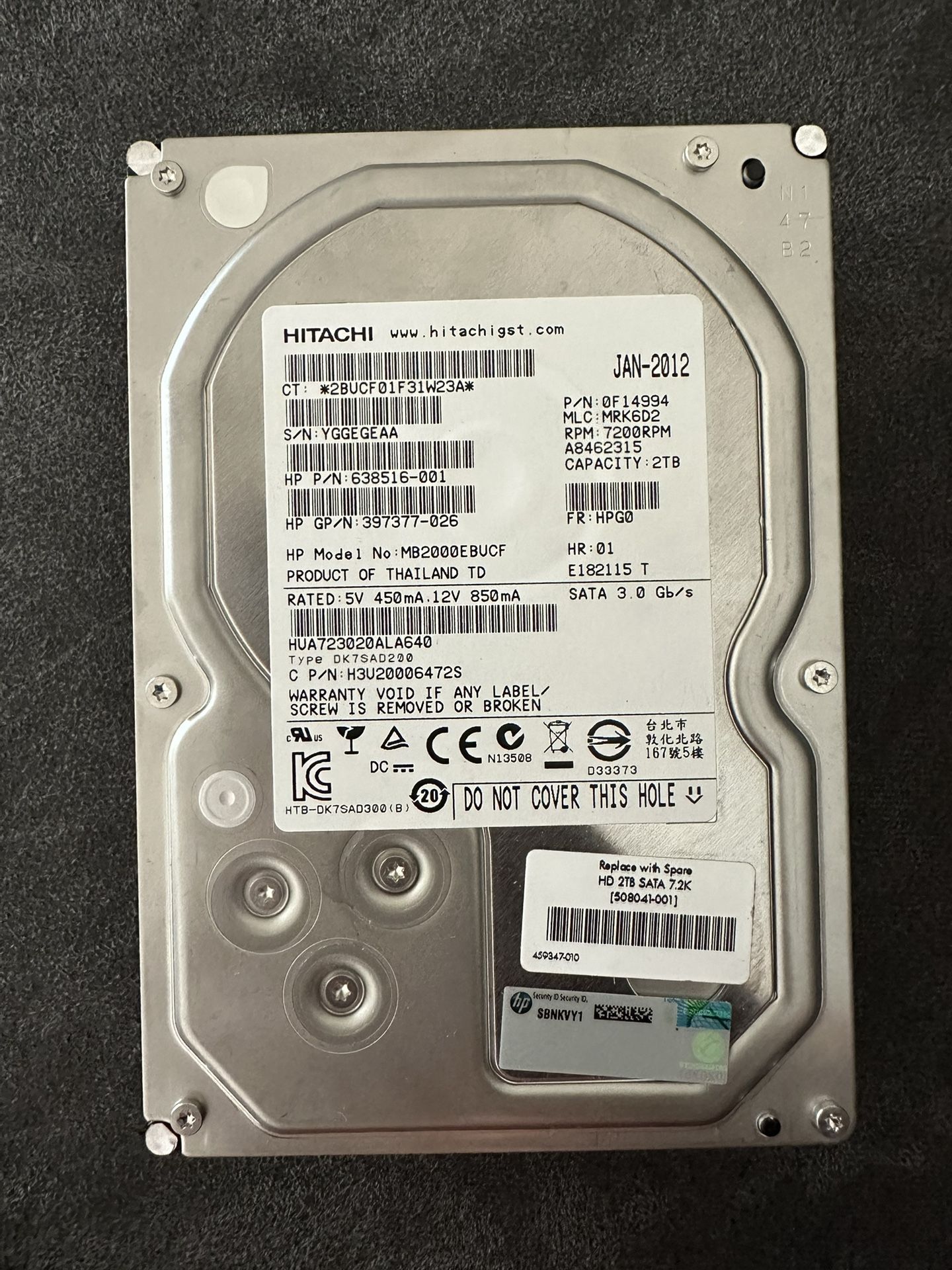HGST HUA723020ALA640 (0F14043) 2TB 64MB 7200RPM SATA 6.0Gb/s 3.5" Hard Drive