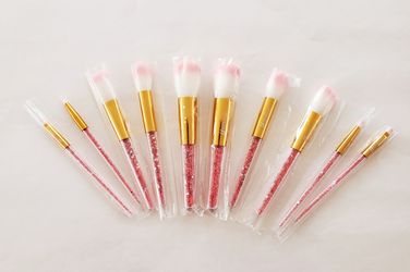 10pcs pink cristal handle makeup brush set