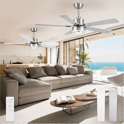 2 Pack Ceiling Fans with Light, 52" Modern Ceiling Fan with Remote, LED Quiet Ceiling Fan for Bedroom, Kitchen, Indoor&Outdoor, Dual Finish Blades (Br