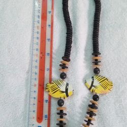 Vintage Boho Wood Bead Necklace 