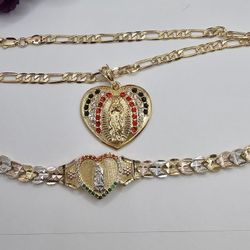Set Virgin De Chain With Bracelet Heart With Stones 