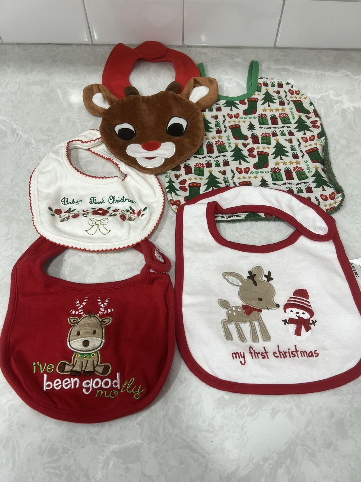 Christmas Themed Baby Bibs And Slippers